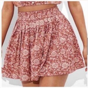 American Eagle Outfitters Floral Cotton Linen Blend Mini Skirt